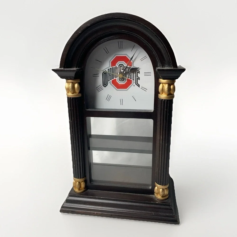 Vintage Danbury Mint Ohio State Buckeyes Football Wooden Grandfather Desk Clock
